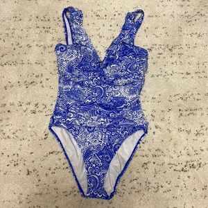 NWT Ralph Lauren Blue and White Paisley One Piece Swimsuit